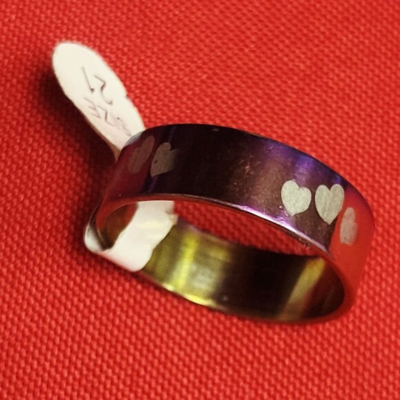 Stainless Steel Multi Color Hearts Ring Size 21 Unisex - Picture 4 of 11